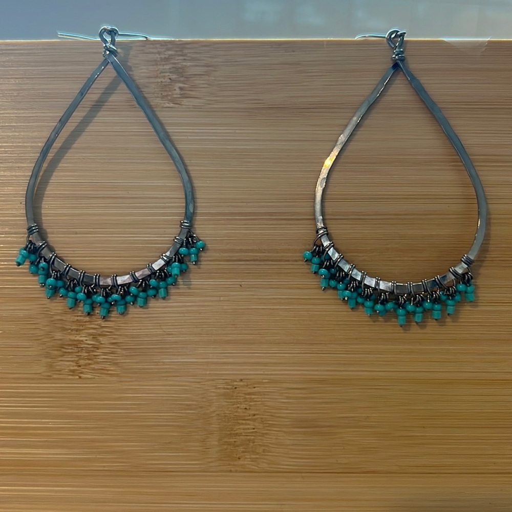 Silver and turquoise hoop earrings